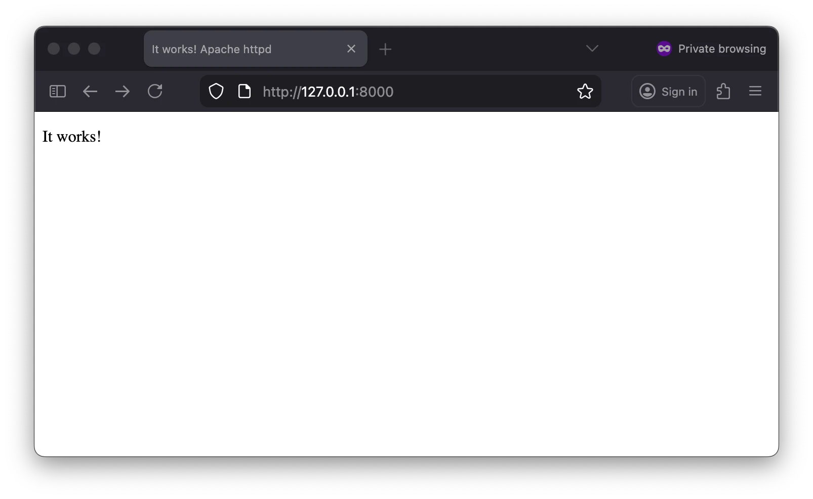 Apache httpd default "It works!" screen