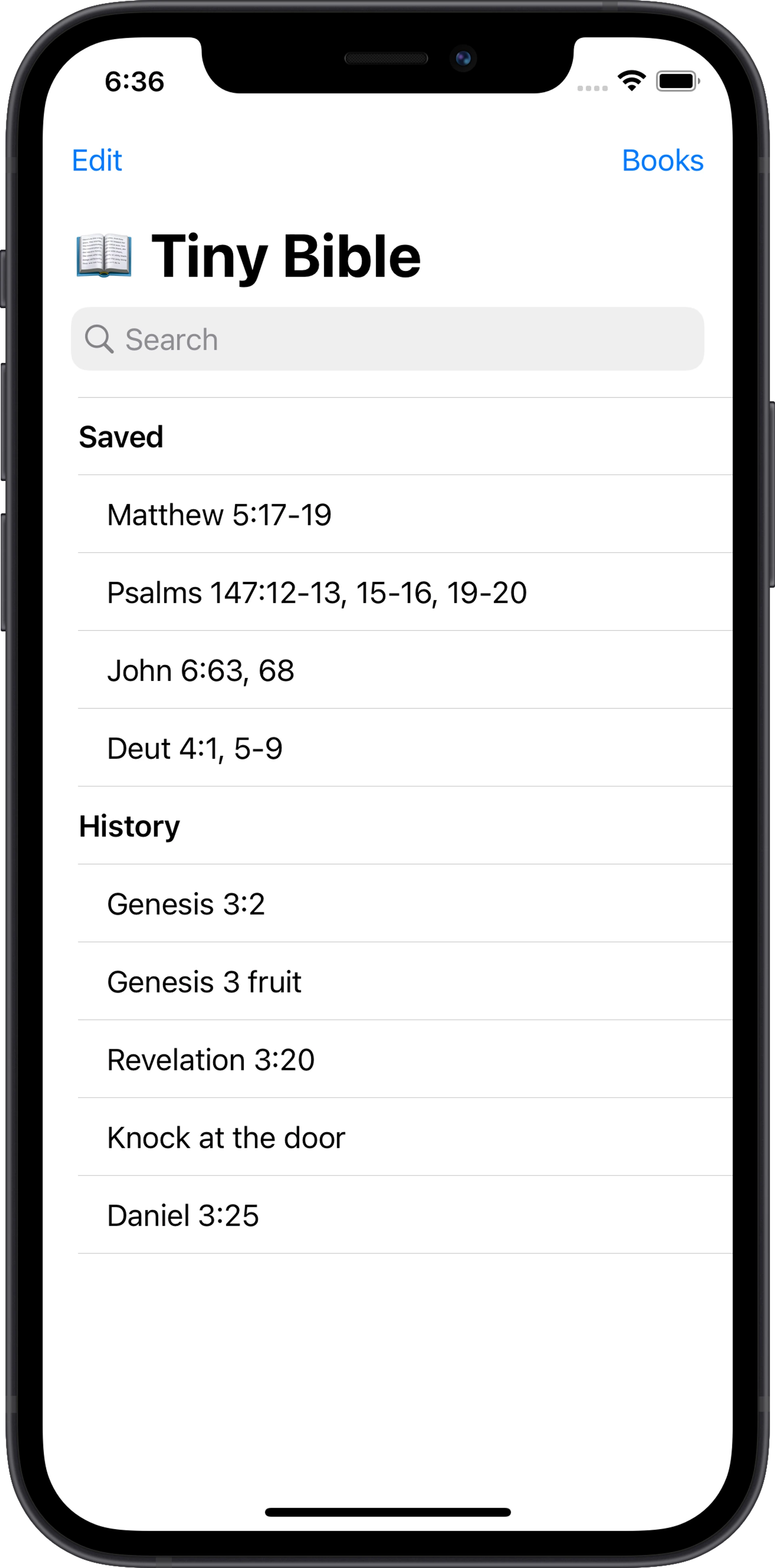 Displaying saved searches and history list.